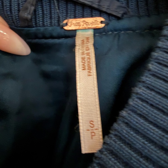 Free People Quilted Blue Bomber Jacket - Picture 7 of 8